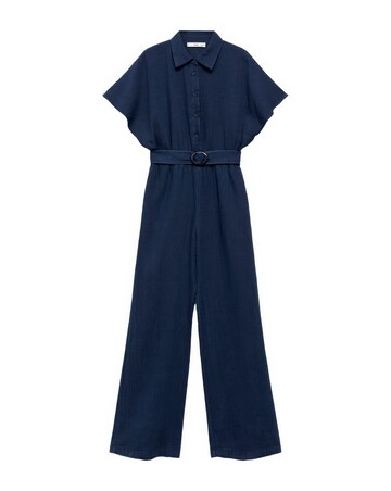 Mango Textured Cotton Navy Jumpsuit