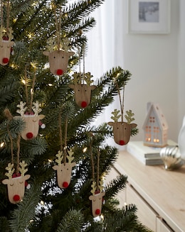 Gisela Graham Wood Reindeer Hanging Decorations - Set of 8