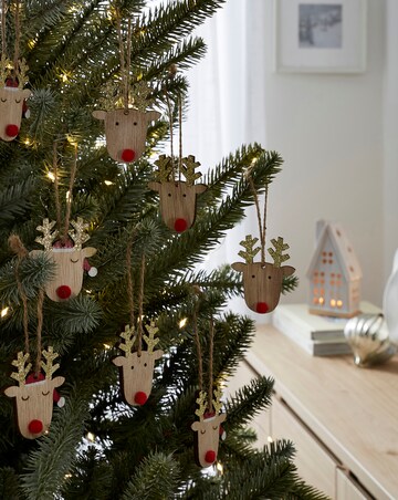 Gisela Graham Wood Reindeer Hanging Decorations - Set of 8
