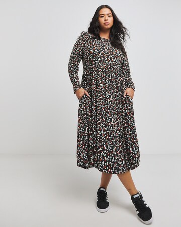 Black Ditsy Supersoft Pocket Midi Dress