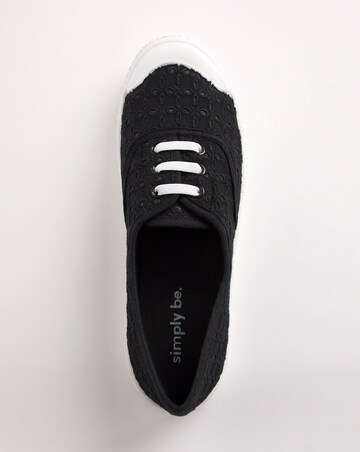 Burney Broderie Lace Up Plimsole Trainers - Wide Fit (E)