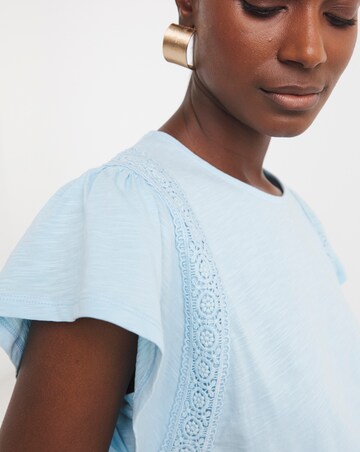Pure Cotton Broderie Trim Frill Sleeve Top