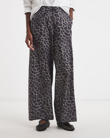 Grey Animal Textured Wide Leg Trouser