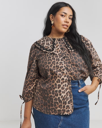 Leopard Oversized Collared Blouse