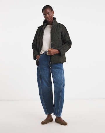 Khaki Leopard Funnel Neck Quilt Jacket