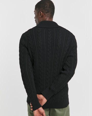 Black Cable Knit Shawl Neck Cardigan