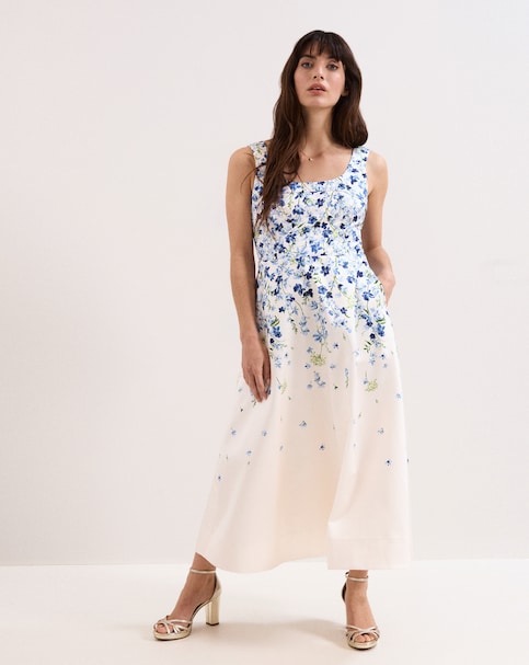 Phase Eight Orla Satin Placement Midi Dress