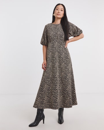 Bow Back Jacquard Bubble Sleeve Tea Dress