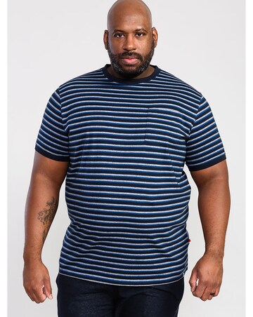 D555 Big And Tall Beamont Jacquard Stripe Crew Neck T-Shirt - Navy