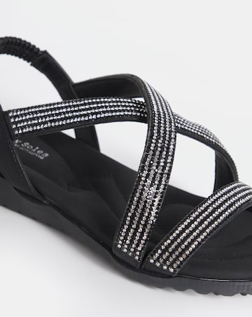 Heavenly Soles Breeze Low Wedge Comfort Diamante Sandals - Wide Fit (E)