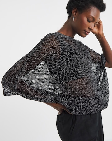 Lurex Mesh Tie Neck Top