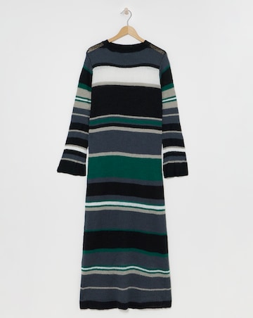 Black and Green Stripe Knitted Midaxi Dress
