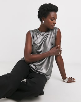 Pewter Crew Neck Foiled Tank