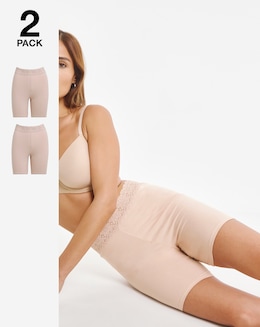 Pretty Secrets (2 Pack) Lace Trim Cotton Comfort Shorts Almond