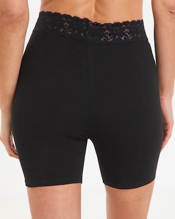 Pretty Secrets 2 Pack Cotton Comfort Lace Trim Shorts- Black/Black