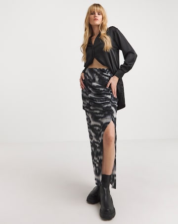 Tie Dye Ruched Mesh Overlay Maxi Skirt