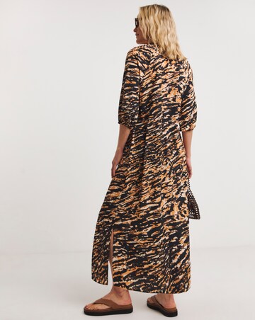 Printed Textured Fabric Kaftan Dress