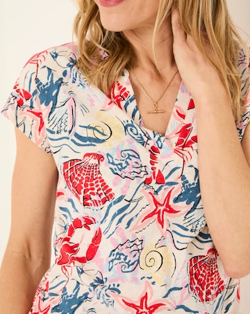 Fatface Sea Sceen Linen Notch Neck Top