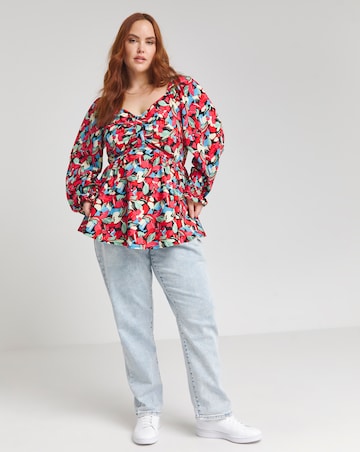 Multi Floral Print Bow Front Long Sleeve Blouse
