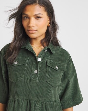 Khaki Cord Boxy Mini Dress