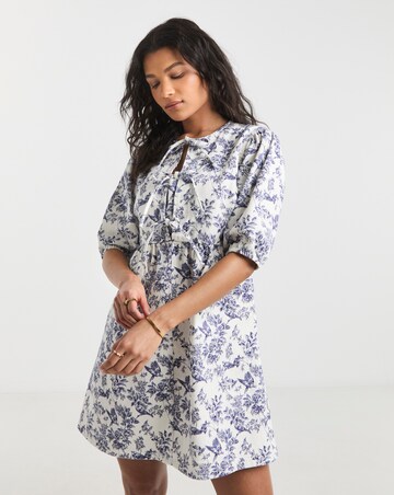 Blue Mix Floral Tie Front Denim Dress