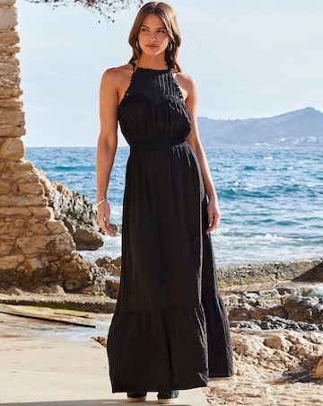 Sosandar Black Crochet Halter Neck Maxi Dress