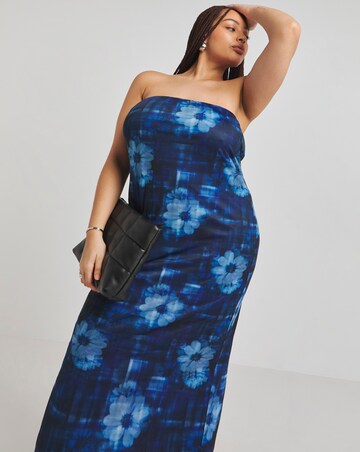 Simply Be Blue Printed Mesh Bandeau Maxi Dress