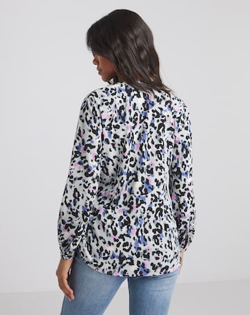 Sage Animal Print Tie Front Relaxed Wrap Blouse