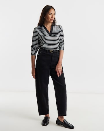 Stripe Ribbed Collared Top