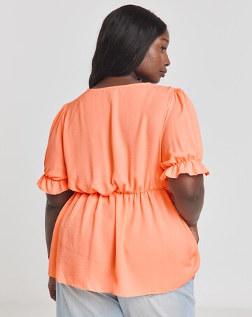 Peach Ruched Front Short Sleeve Top