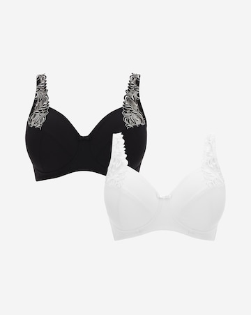 Pretty Secrets 2 Pack Flora Embroidered Full Cup Non Wired Black/White Bras