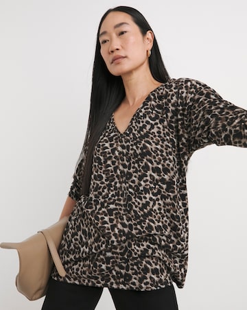 Leopard Print Soft Touch V Neck Longline Top