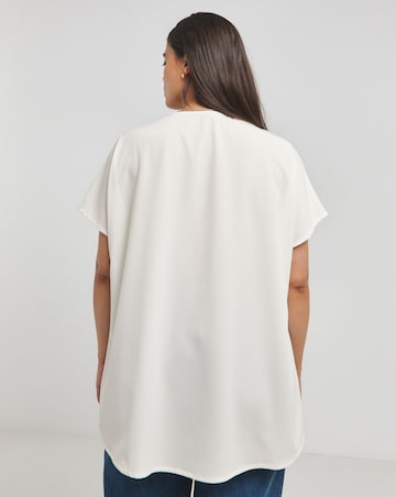 Ivory Short Sleeve V Neck Boxy Blouse