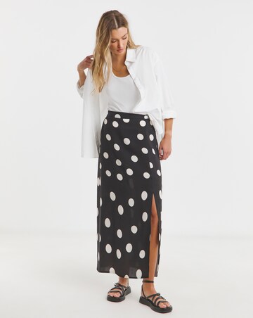 Mono Spot Print Midi Skirt