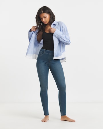 Amber Mid Blue Pull On Skinny Jeggings