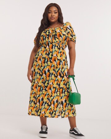 Floral Print Plisse Midi Dress