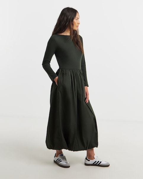 Bubble Hem Popplin Rib Dress