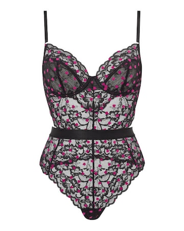 Ann Summers Hold Me Tight Planet Flocked Heart Body Black/Pink