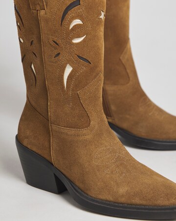 Rowan Suede Cut Out Detail Western Boots - Wide Fit (E) & Standard Calf