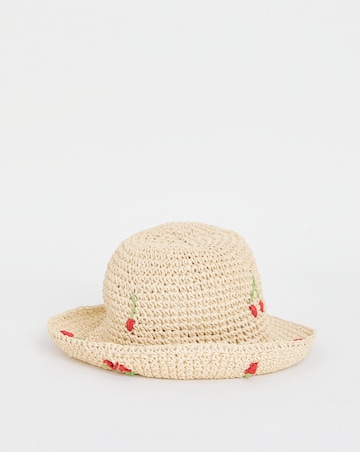 Cherry Embroidered Raffia Hat