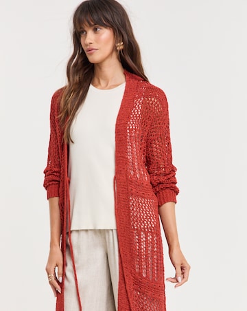 Terracotta Tie Front Longline Cardigan