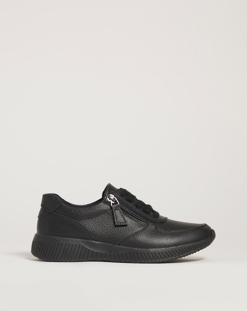 Leather Lace Trainer With Zip Detail - Wide Fit (E)