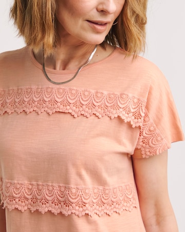 Pink Lace Trim Short Sleeve Longline Top