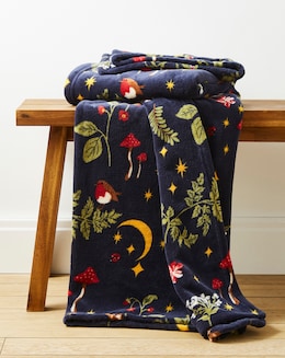 Woodland Animals Fleece Throw - Navy