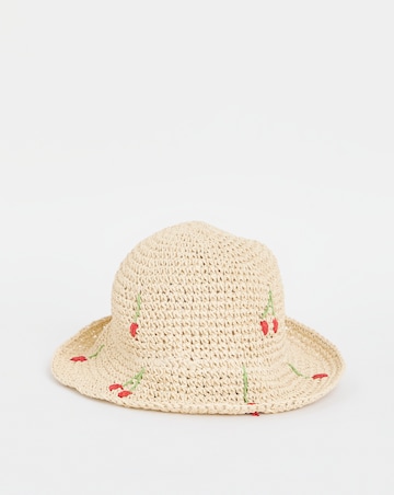 Cherry Embroidered Raffia Hat