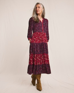 Julipa Mixed Print Tiered Midi Dress