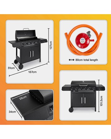 VonHaus 6+1 Burner Gas BBQ with Side Burner