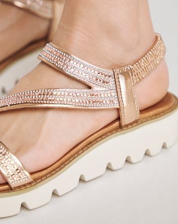 Heavenly Feet Fresco Strappy Glitter Sandals Ex Wide Fit