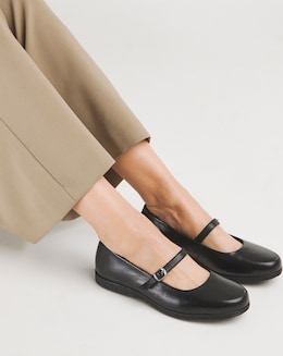 Heavenly Soles Annette Mary Jane Flat Leather Ballerina - Extra Wide Fit (EEE)