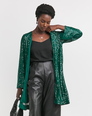 Green Sequin Longline Cardigan